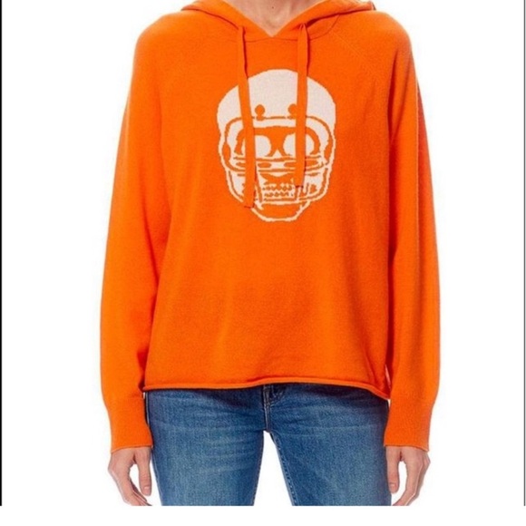 Skull Cashmere Burnt Orange Football Sweater - Picture 1 of 8